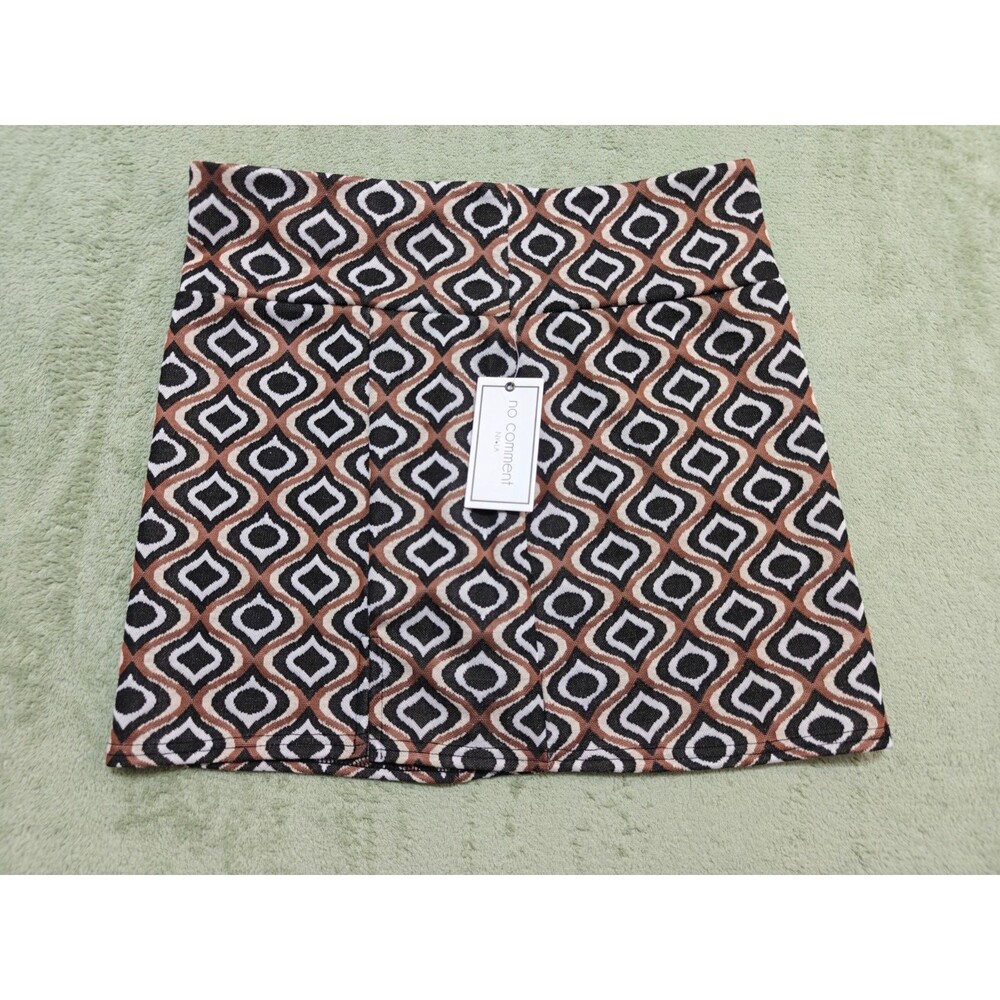 NWT No Comment Skirt Womens Large Brown Retro 70s Geometric Stretch Mini Skirt